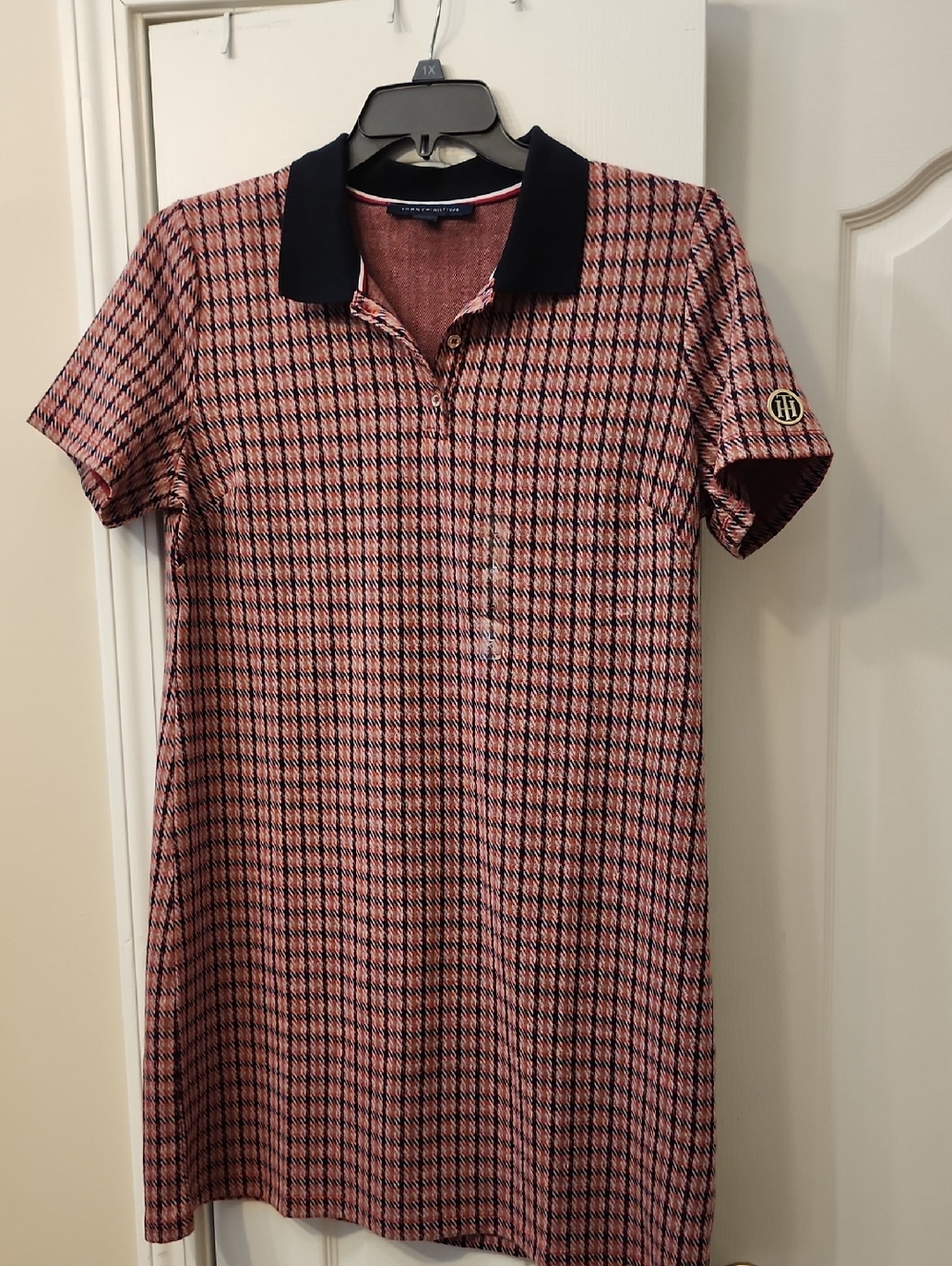 NWT Tommy Hilfiger Red and Black Houndstooth Polo Midi Dress Size L (EB4)